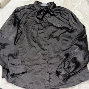 Mens XXL Black pussybow button up dress shirt